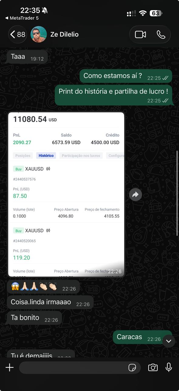 Conversa WhatsApp mostrando conta com $11.080 e lucro de $2.090